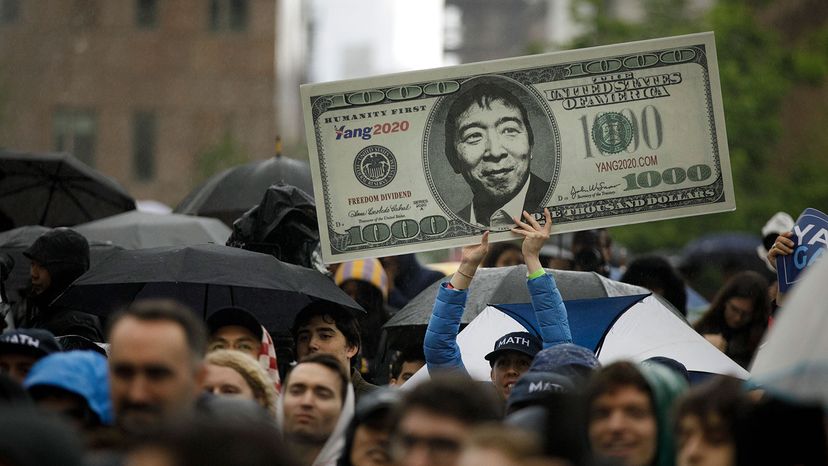Sign supporting Yang's $1,000 UBI