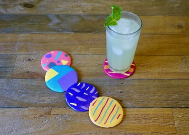 DIY Colorful Abstract Art Polymer Clay Coasters