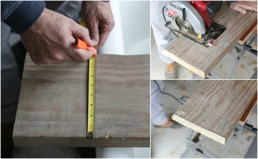 Measuring the wooden bath caddy