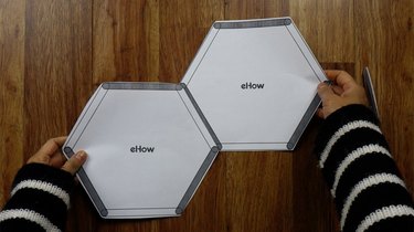 Joining templates to make popsicle stick hexagon shelves.