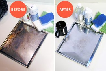 Remove stains on bakeware, before and after
