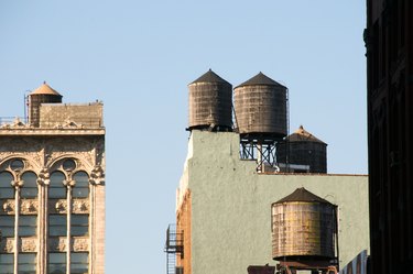 Water towers in a city