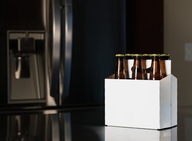 Six-pack of brown beer bottles