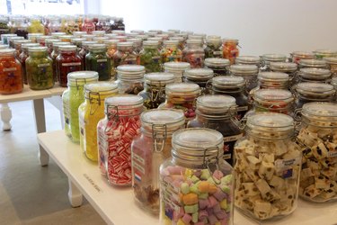 Jars of bulk candy in candy shop