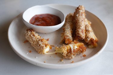 Mozzarella sticks are cheesy, crisp, and addictive.