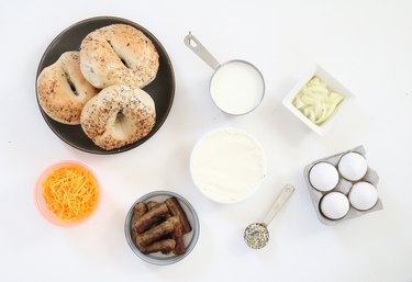 Ingredients for everything bagel breakfast strata