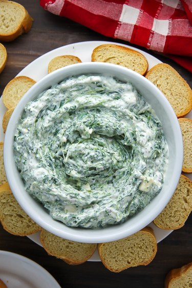 Serve spinach dip with baguette.